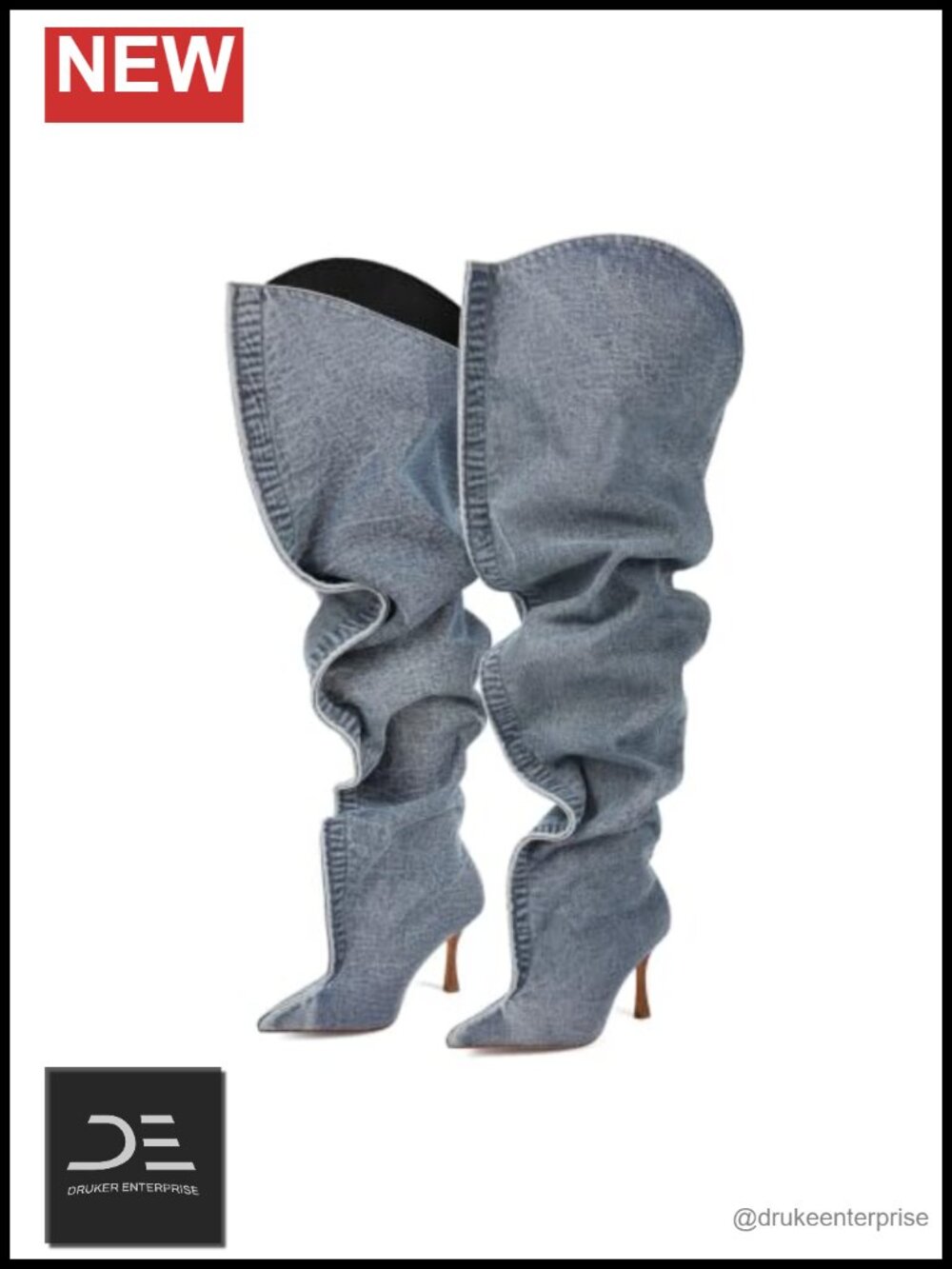 Over Knee Stiletto Thigh High Boots Denim Slouchy Wide Calf Handmade